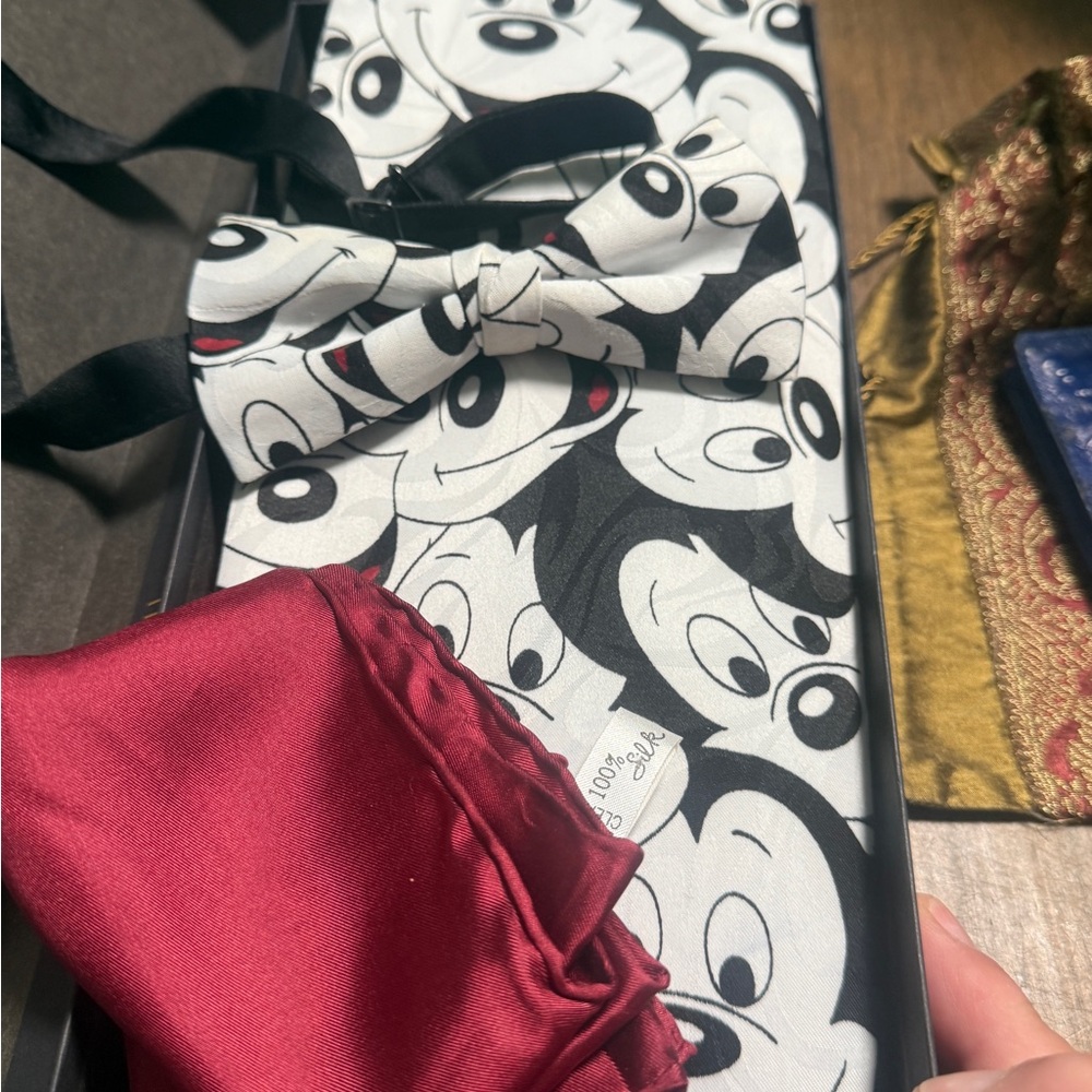 Mickey Mouse Bow Tie , cumber bun and Pocket Square Set